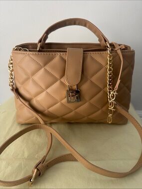 Quilted Tan Top-Handle Crossbody Bag